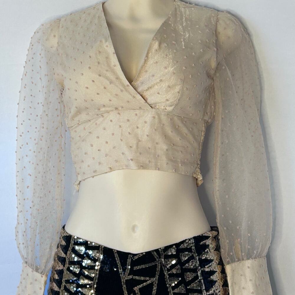 Altar’d State Cream Swiss Dot Sheer Sleeve Crop Top XS Boho